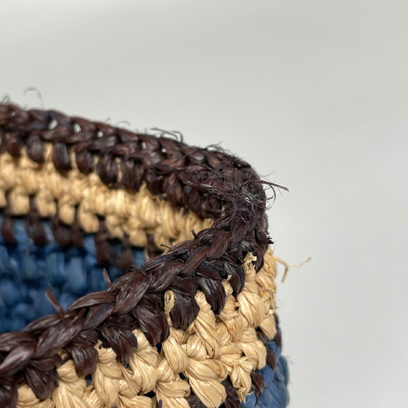 Balenciaga logo handbag basket bag tote raffia Navy Blue multicolor - Picture 4 of 7